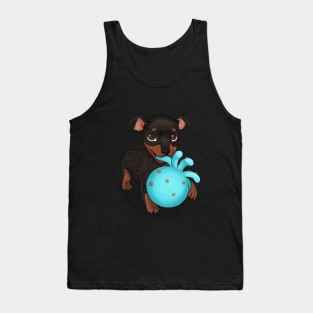 Miniature Doberman Pinscher Puppy on Moss Green Tank Top